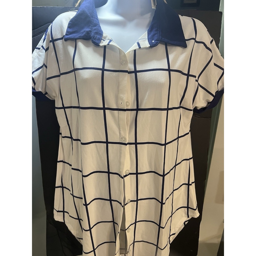 NWT LULAROE BLUE AND WHITE CASUAL WEAR BUTTONUP COLLARED SHIRT XS(2165)‎